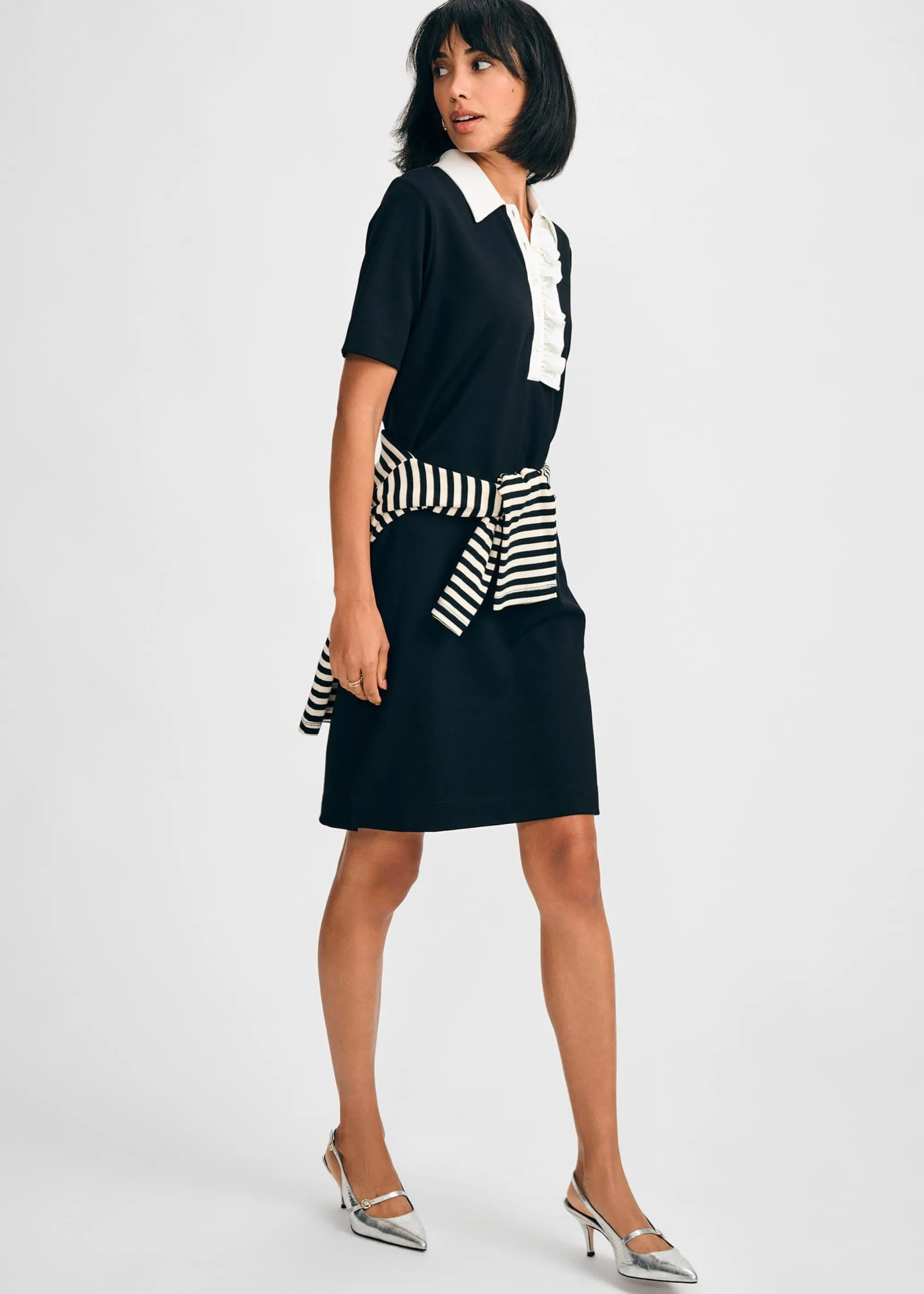 Ponte Ruffle Shirtdress