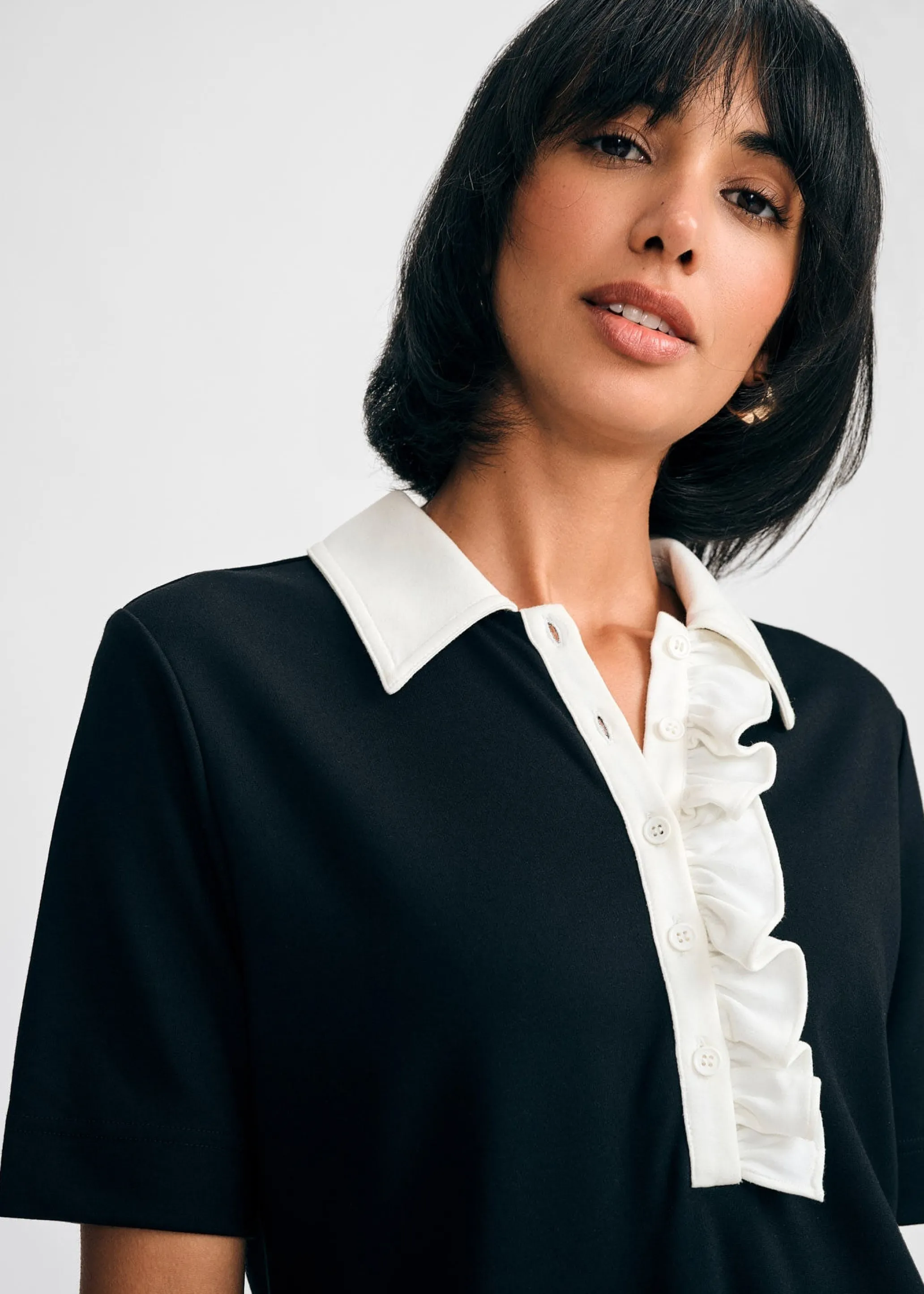 Ponte Ruffle Shirtdress