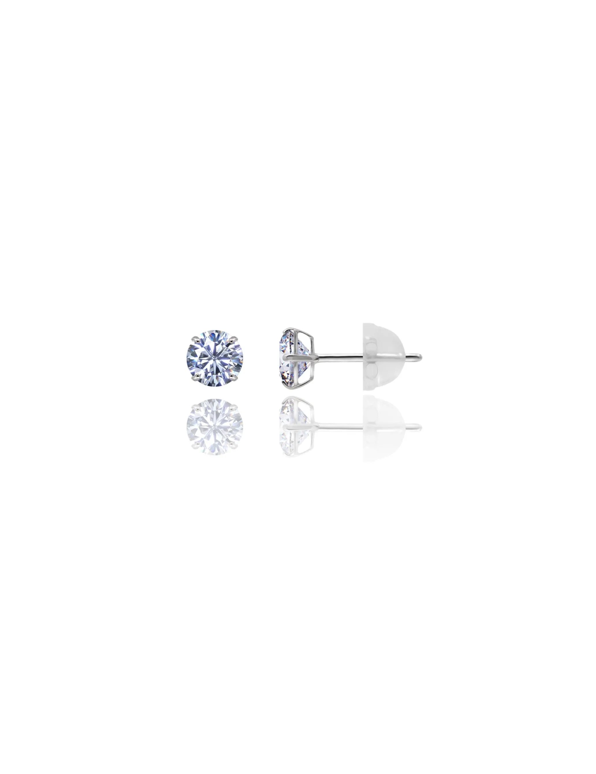 14K White Gold 5MM Round CZ Pushback Stud Earrings