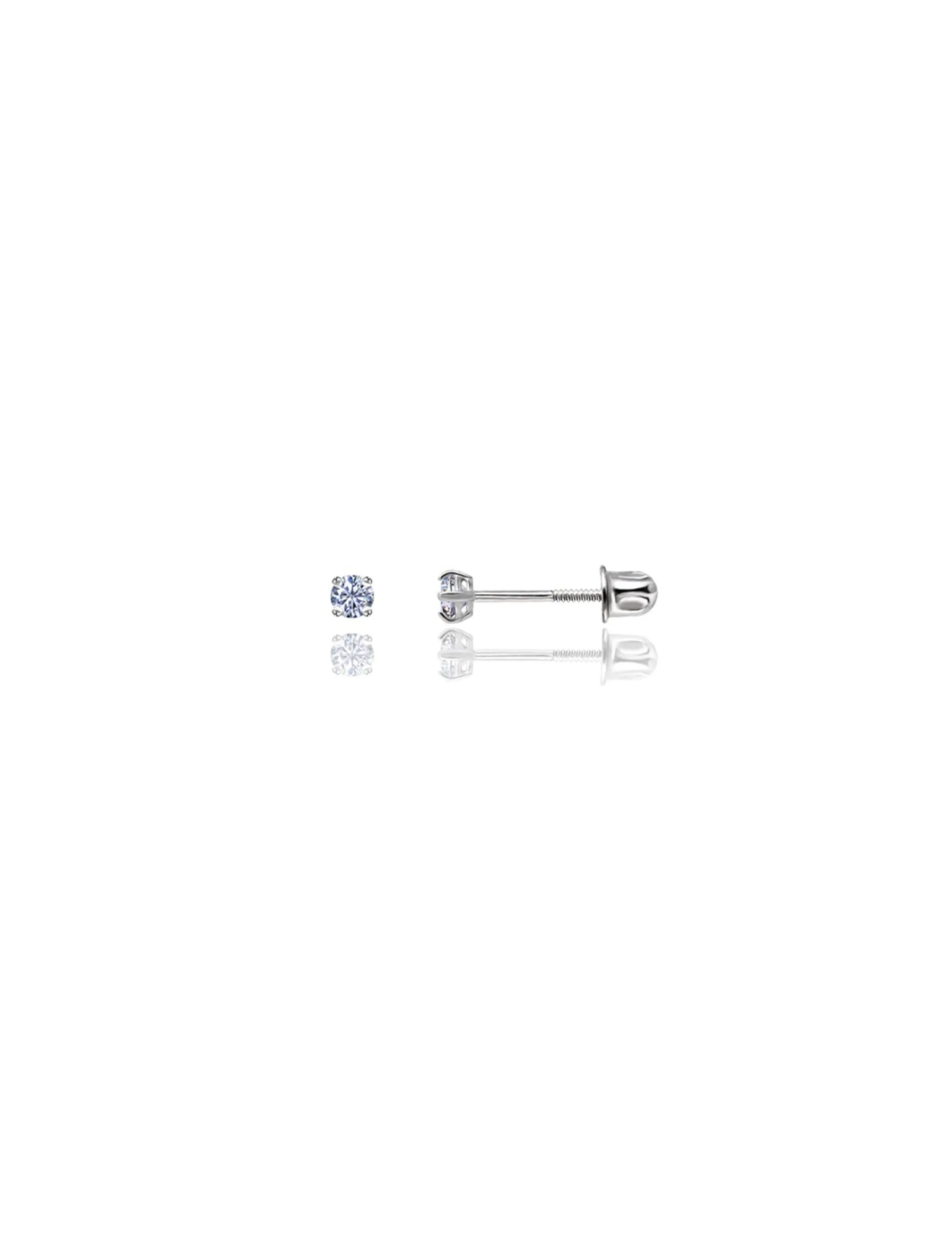 14K White Gold 2MM Round CZ Screwback Stud Earrings