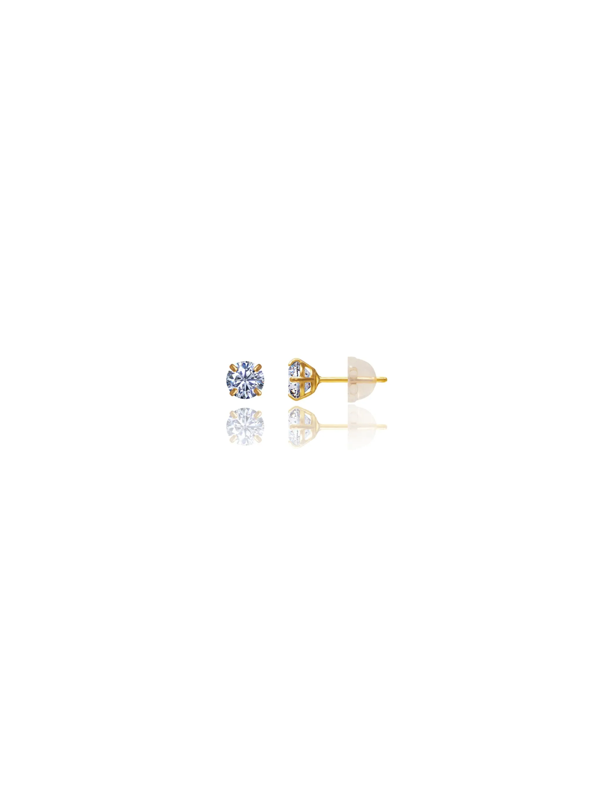 14K Yellow Gold 3MM Round CZ Pushback Stud Earrings